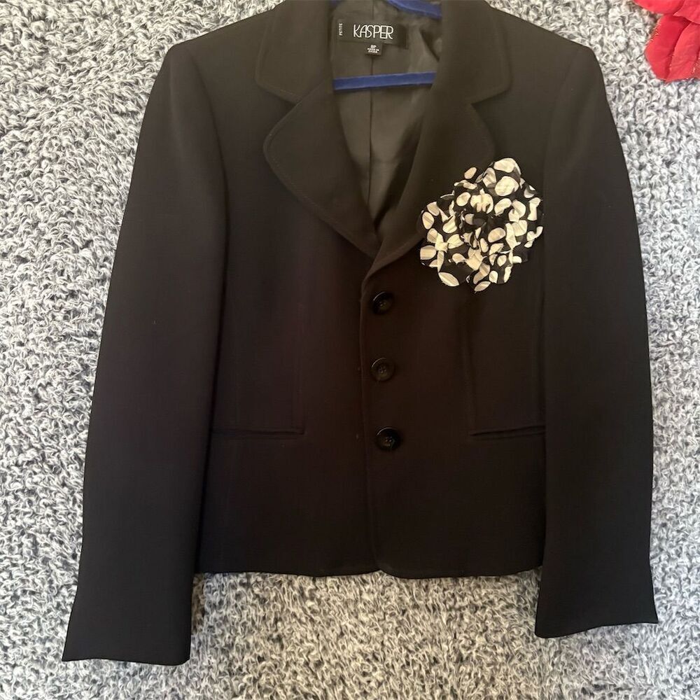 Kasper Women's Petite Black Floral Blazer Jacket Size S Formal